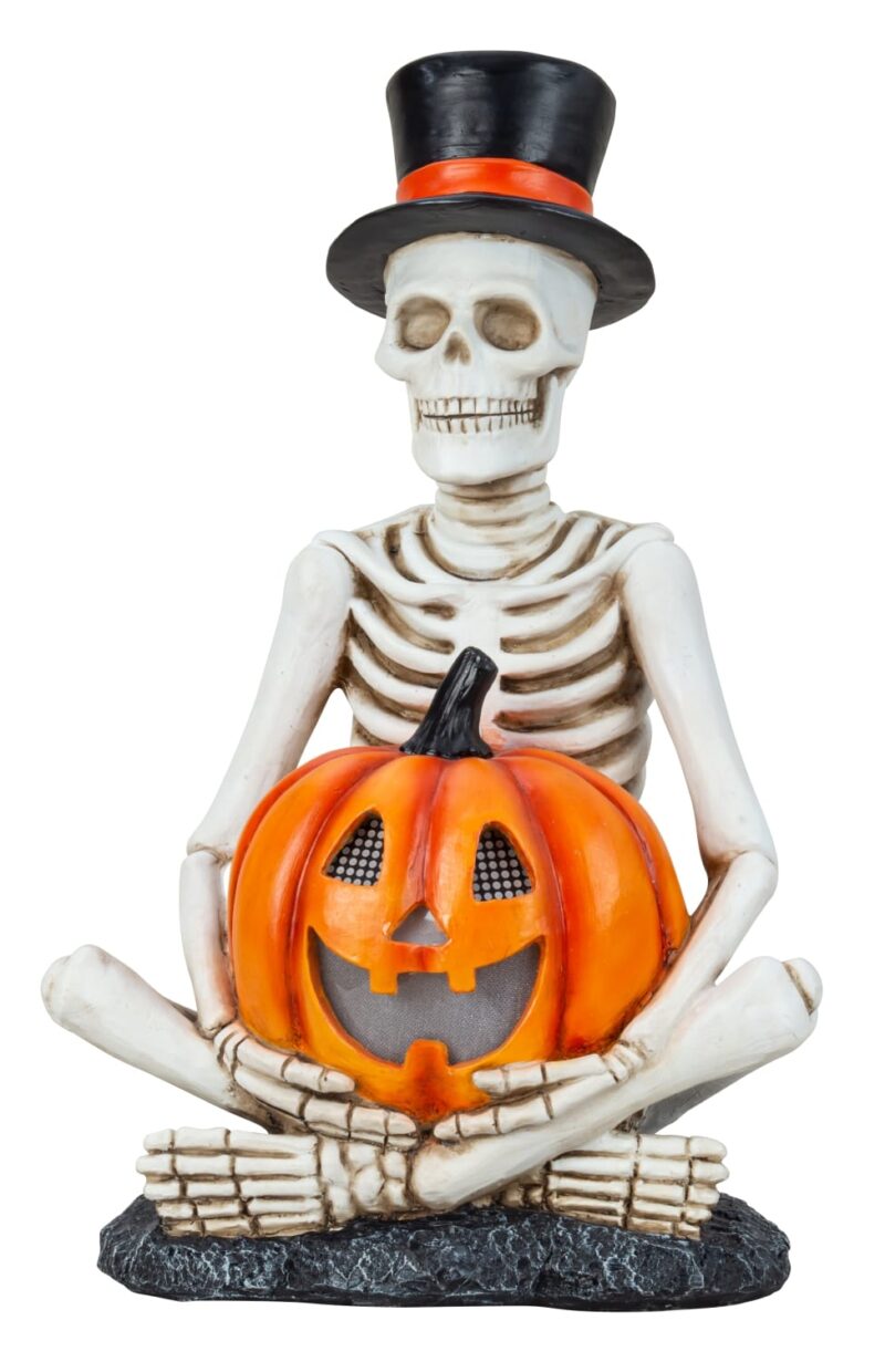 1327_2 DEK Skeletas su moliūgu švytinčiomis akimis h=47cm p=30cm