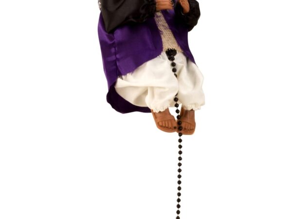 DEK Ragana, lipanti ant karoliukų virvės, šviesa ir juokas, ragana h=24cm p=14cm, virvelė h=110cM