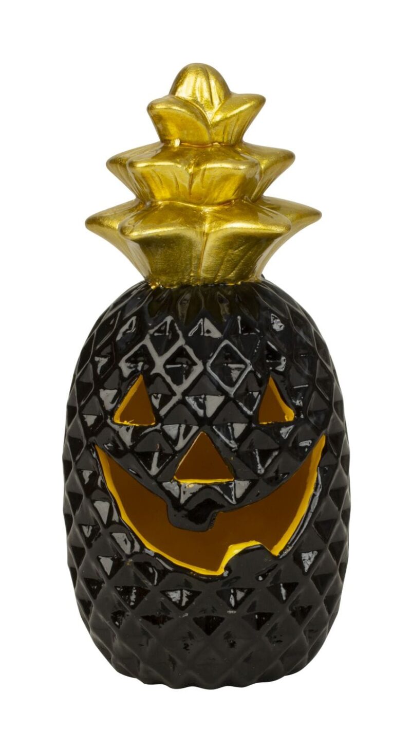 1627_2 DEK Freaky Halloween moliūgas juodas ir auksinis su LED lempute h=16cm