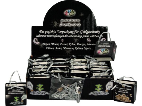 Krepšys „Pinigų dovanos“ su segtuku h=6cm p=6cm ast. Ekrane