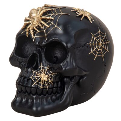 Juoda kaukolė su auksiniais vorais h=12cm p=15cm