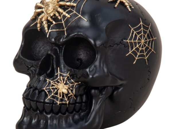 2020_1 Juoda kaukolė su auksiniais vorais h=12cm p=15cm