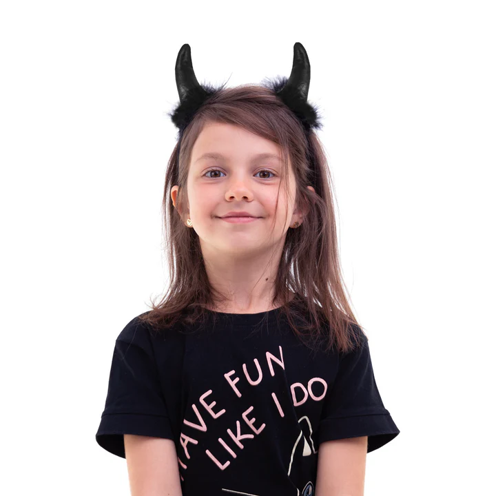 Helovino Velnio galvos juostelė, juoda, 16x19cm