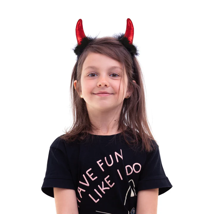 Helovino Velnio galvos juosta, juoda ir raudona, 16x19cm