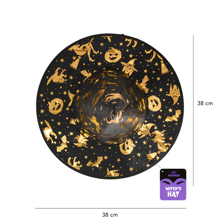 Juoda ir auksinė Helovino raganos kepurė 38x32cm