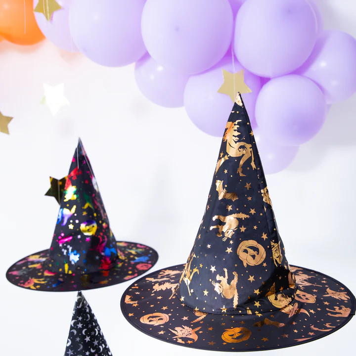 Juoda ir auksinė Helovino raganos kepurė 38x32cm