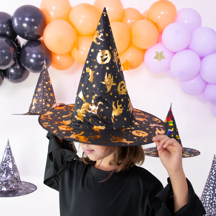 Juoda ir auksinė Helovino raganos kepurė 38x32cm