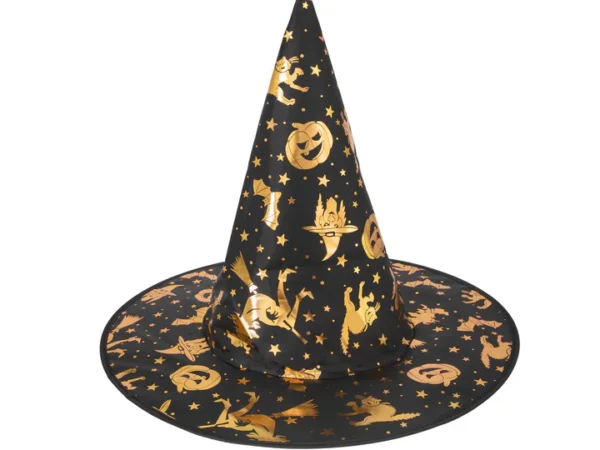 136133 Juoda ir auksinė Helovino raganos kepurė 38x32cm