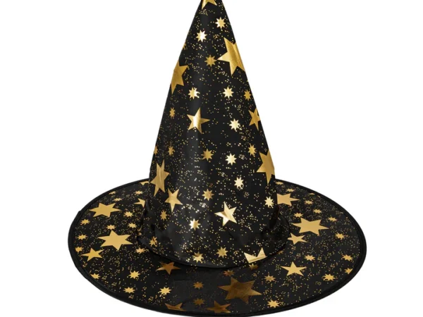 136140 Raganos kepurė Stars juoda ir auksinė 38x32cm