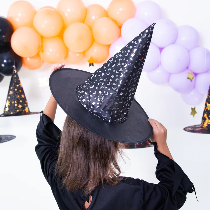 Juoda ir sidabrinė raganos kepurė 38x32cm