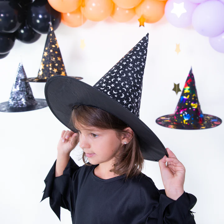 Juoda ir sidabrinė raganos kepurė 38x32cm