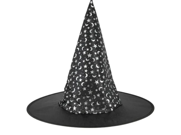 136164 Juoda ir sidabrinė raganos kepurė 38x32cm