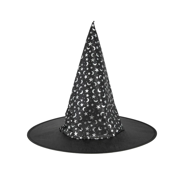 Juoda ir sidabrinė raganos kepurė 38x32cm