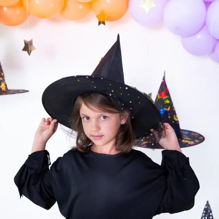 Juodos ir sidabrinės spalvos tiulio raganos kepurė 38x32cm