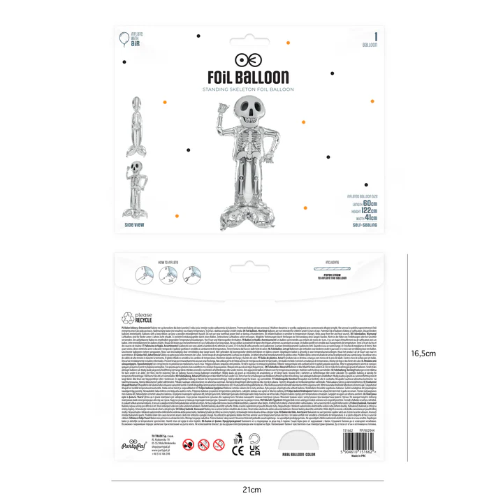 151662-1 Stovintis folijos balionas Halloween Skeleton 156cm