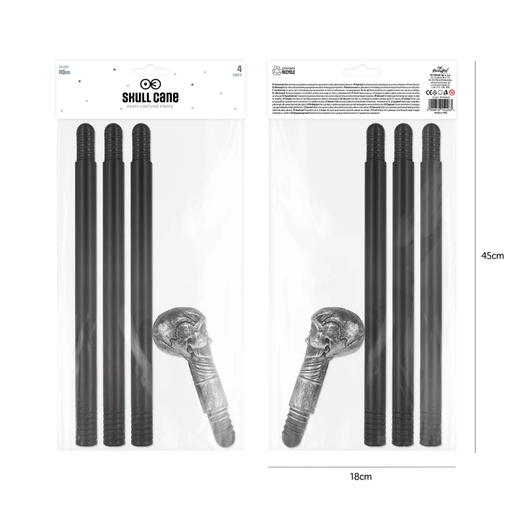 152263-2 Skeptras su kaukole, sidabrinis ir juodas, 5,5x110 cm