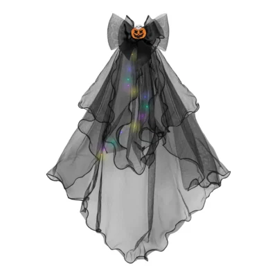 Helovino juodas LED šydas su lankeliu ir moliūgu