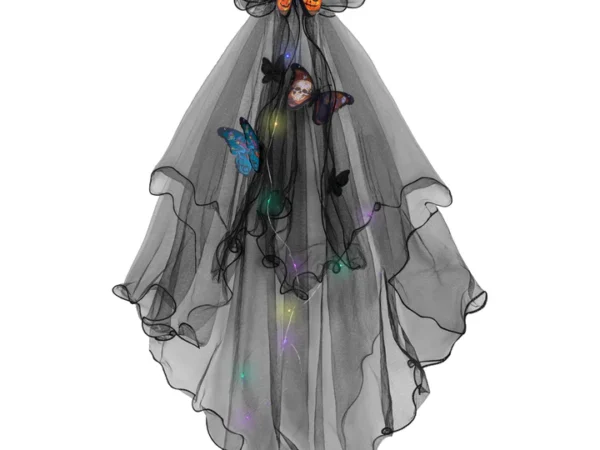 Helovino juodas LED šydas tamsus drugelis