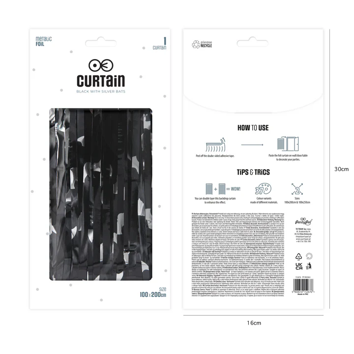 Vakarėlio užuolaidos Bats juodos ir sidabrinės 100x200cm
