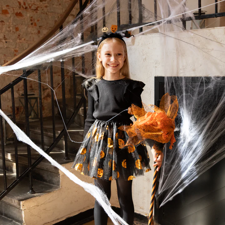 Helovino raganos šluota, oranžinė, 120 cm