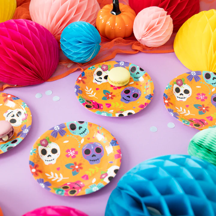 153048-1 Meksikietiškos Helovino popierinės lėkštės, 7 colių, 6 vnt.