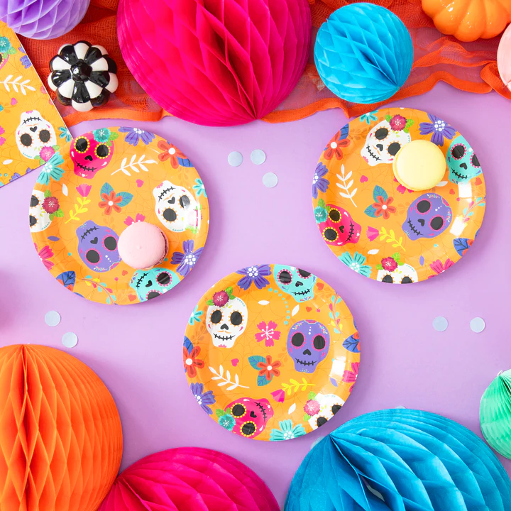 153048-2 Meksikietiškos Helovino popierinės lėkštės, 7 colių, 6 vnt.