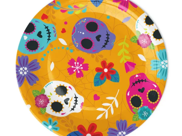 Meksikietiškos Helovino popierinės lėkštės, 7 colių, 6 vnt.