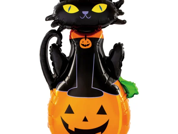 460445 Folijinis balionas Moliūgas su juodu Helovino katinu 68x97cm