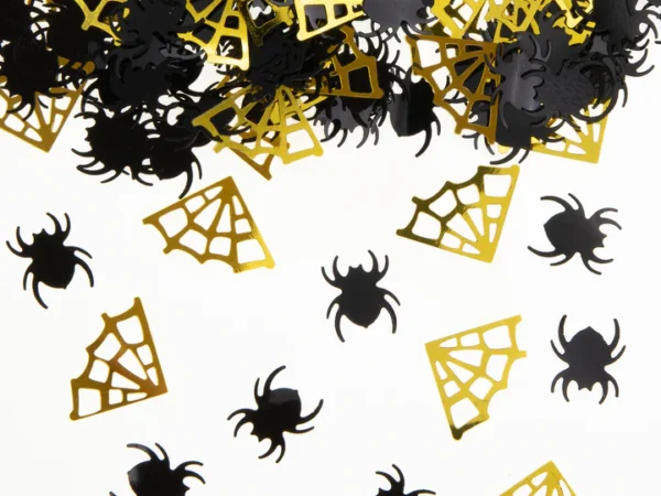 512520 Helovino folijos konfeti Auksiniai ir juodi vorai ir voratinkliai 15g